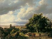 Barend Cornelis Koekkoek Flublandschaft mit Ruine und Pferdewagen painting